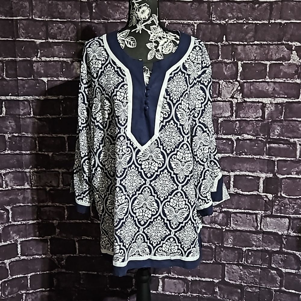Carole Little Blue & White Resortwear Tunic size 3X CLEARANCE